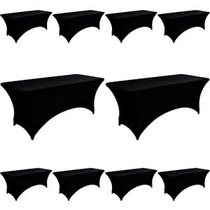 10-Pack 6ft Black Spandex Table Covers for Rectangle Standard Folding Tables - Wrinkle Resistant Stretch Tablecloths - Ultimate Fitted Table Protector for Parties, Banquet, Wedding