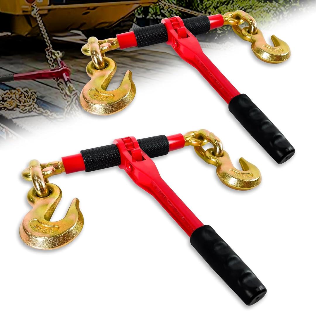 Ratchet Chain Binders 1/2'' - 5/8'' | 2-Pack Load Binders w/Clevis Hooks | 13,000 Lbs Working Load | Compatible with G43, G70 & G80 Chains | Secure Tie Down Binder for Hauling and Towing