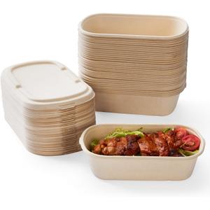 [100% Eco-Friendly] Disposable Food Containers with Lids Sugarcane Pulp Take Out Boxes, Biodegradable, Compostable, Microwave Safe Lunch Containers Pack of 50 (24 OZ)