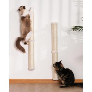 68" Cat Wall Scratcher, 2-Pcs of 34inch Tall Sisal Scratching Posts, Wall Mounted Cat Pole for Indoor Large Adult Cats Climb Stretch Play