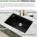 Davivy 27 Inch Black Granite Sink Workstation, 27 X 19 Granite Composite Kitchen Sink Undermount & Drop in, Deep Single Bowl with Accessories