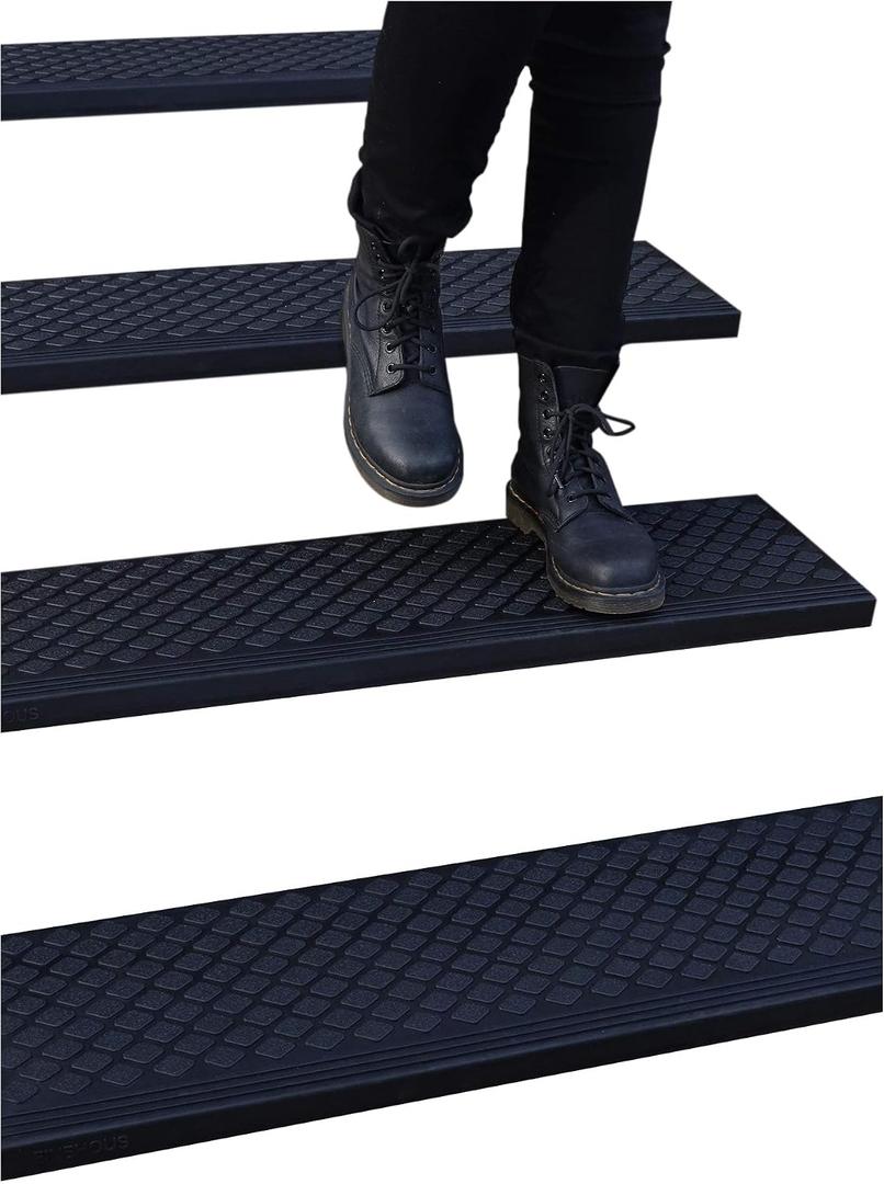 FINEHOUS Rubber Stair Treads Non-Slip Outdoor 48x10 (4-Pack) Anti-Slip Step Mat with Nosing