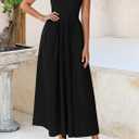 PRETTYGARDEN Women's 2025 Summer Casual Long Dresses Cap Sleeve Patchwork A Line Flowy Modest Elegant Homecoming Maxi Dress (Black, XL)