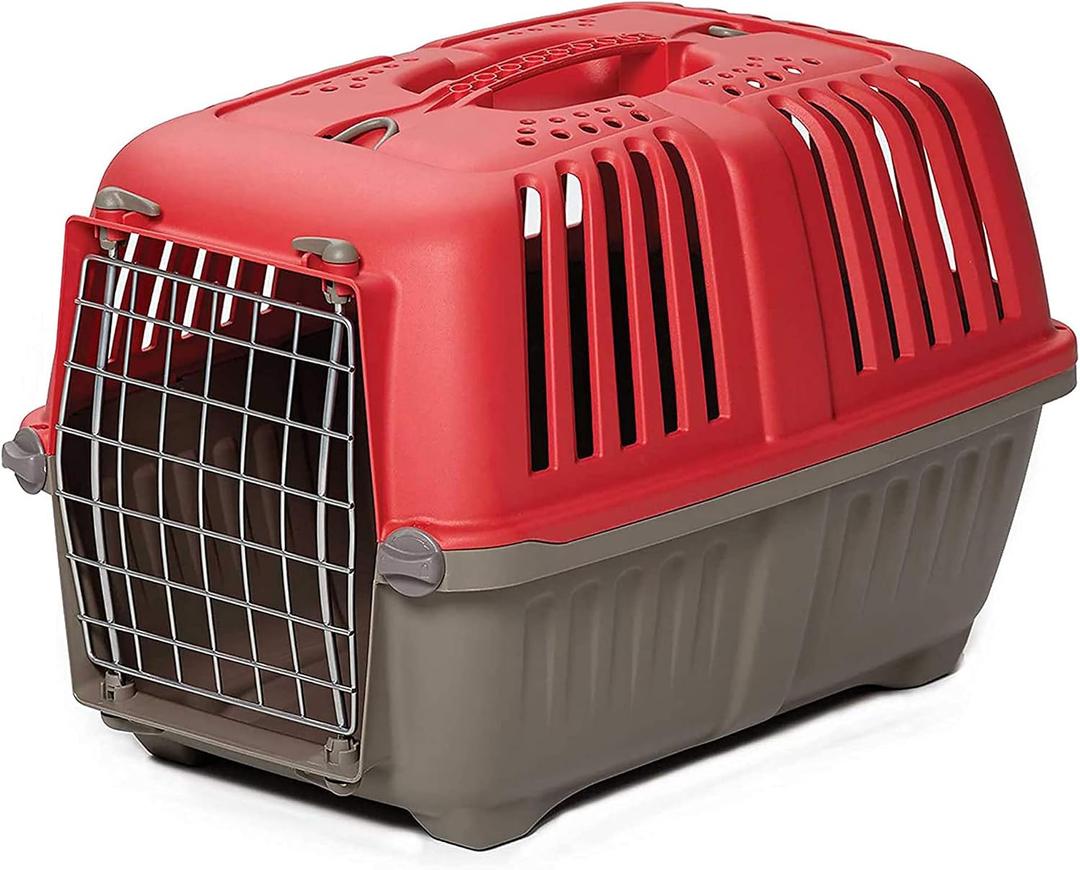 MidWest Homes for Pets Spree Travel Carrier - Hard-Sided Dog & Cat Carrier, Small Pet Travel Crate with Handle, Ventilated Design, Easy Assembly, 22-Inch, Red
