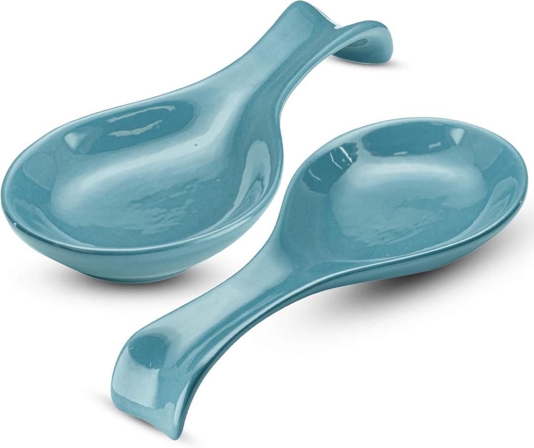 Ceramic Spoon Rest, by Kook, Utensil Holder for Stovetop, Farmhouse Kitchen & Coffee Bar Decor, Dishwasher Safe, Ladle, Tray  Set of 2 (Teal Blue)