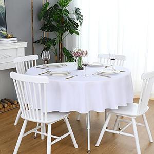 FOLINS&HOME White Round Tablecloth 60 Inch Waterproof Heavy Duty Wrinkle Free Polyester Fabric Table Cloth, Spillproof Washable Table Cover for Parties, Camping, Picnic, Banquet, Indoor and Outdoor