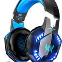 VersionTECH. G2000 Gaming Headset, Bass Surround Gaming Headphones with Noise Cancelling Mic, LED Lights, Soft Memory Earmuffs for PS5/ PS4/ Xbox One Controller/Laptop/PC/Mac/Nintendo NES Games-Blue