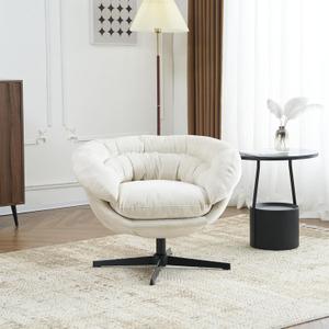 Christopher Knight Home 360 Swivel Club Chair,Chenille Upholstered Accent Chair with Removable Cushion, Round Office Chair with Black Metal Base,Beige