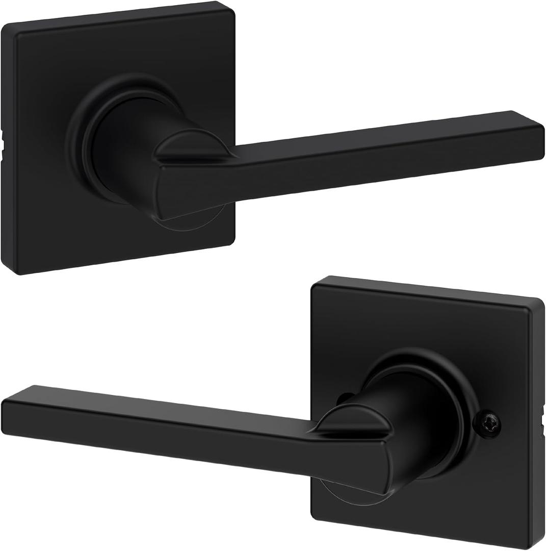 Kwikset Casey Interior Passage Door Handle, Lever For Closet and Hallway Doors, Reversible Non-Locking Handle Lever, Matte Black , with Microban Protection