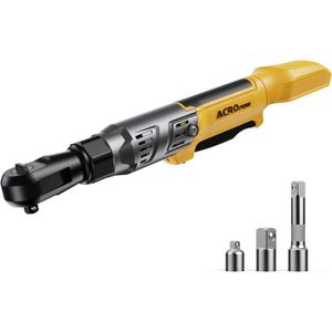 ACROPOW 3/8" Cordless Ratchet Wrench, Compatible with DEWALT 20V MAX Battery, 74Ft-Lbs Brushless Motor Electric Ratchet with Variable Speed, 1/2" & 1/4" Adapters, 3" Extension Bar (Tool Only)