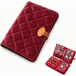 Travel Jewelry Organizer Case - Portable Jewelry Box for Women with Multiple Compartments, Mini Travel Jewelry Bag for Earrings, Necklaces, Rings & Bracelets (Red)