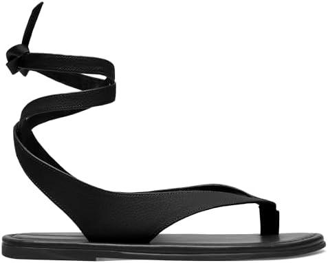 Molozoey Strap Flip Flop Flat Sandals for Women with Metal Circular Ankle Strappy Ladies Fashion Cute Summer Thong Sandals Dressy. Size 8.5