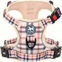PoyPet Plaid Dog Harness, No Pull Front Clip Pet Vest Harness, Soft Padded Reflective Adjustable Walking Harness with Handle for Medium Dogs(Checkered Beige,Medium)