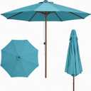 Patio Kingdom 9FT Patio Umbrella, Outdoor Table Umbrella with Rope Pulley Lift, 3 Adjustable Heights, Market Umbrellas for Backyard, Pool and Deck, UPF50+, Light Blue