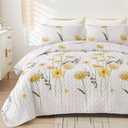 Dinjoy Quilt Set Full Size Yellow, Floral Bedspreads 3 Pieces Reversible Quilts Bedding Set Microfiber Lightweight Bedspread Coverlet Farmhouse Set for Women Girls 78"x90"