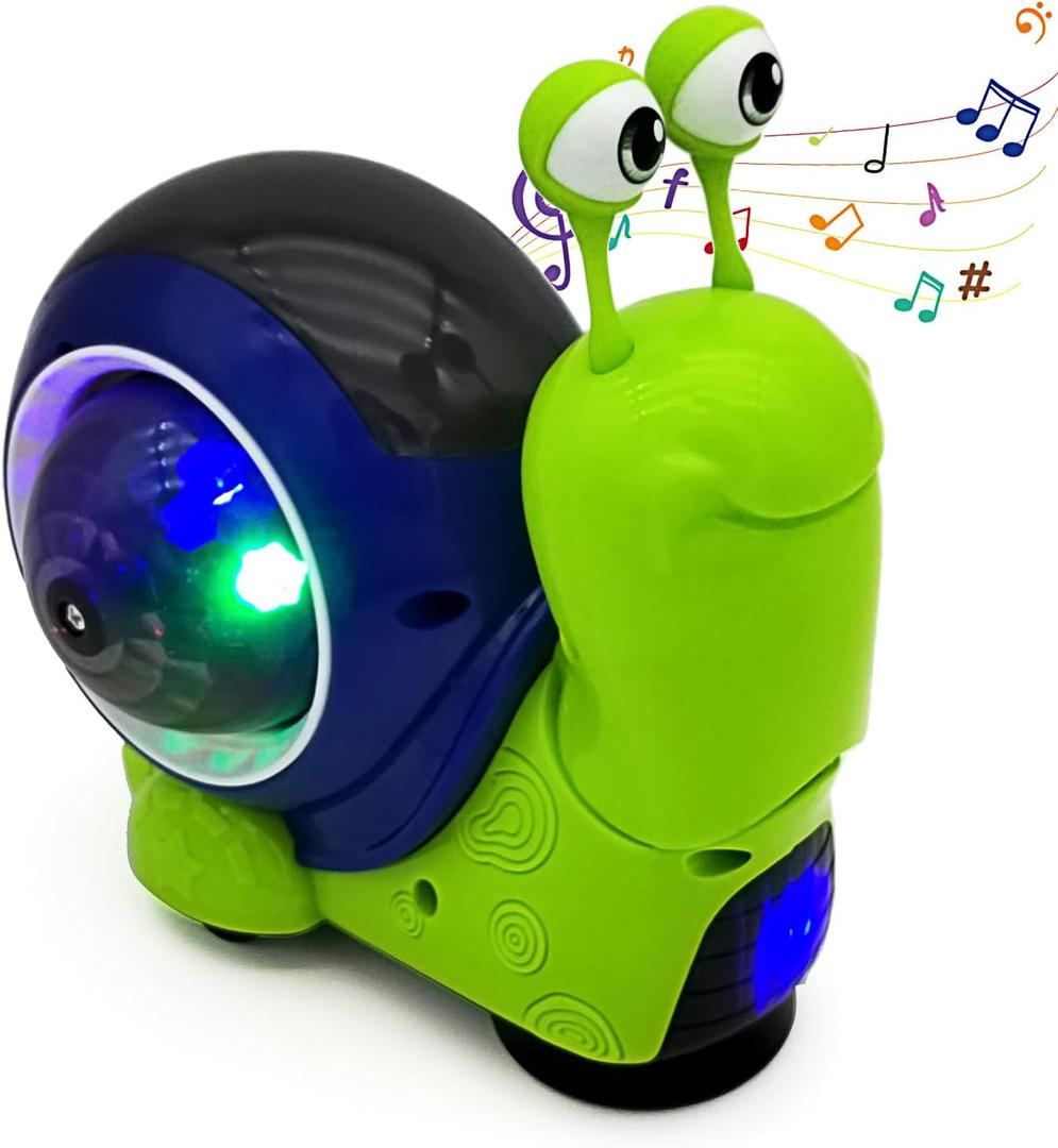 Tipmant Baby Toddler Electric Snail Toy Cute Electronic Animal Crawl, Play Music, Luminous Light Kids Birthday (Green)