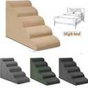 Aodisman 5-Step Dog Stairs and Ramp for High Bed, Non-Slip Sturdy Pet Steps for Small Dogs and Cats,22.2" H,Khaki