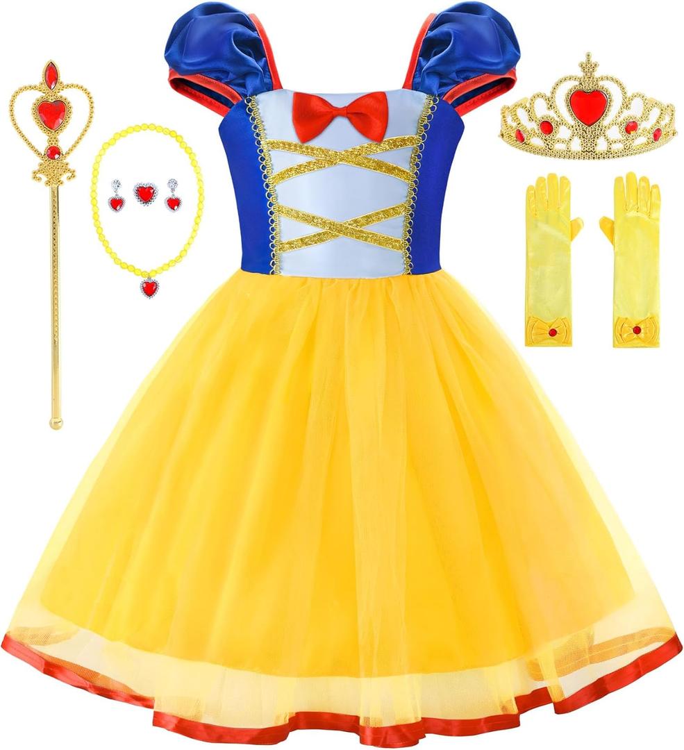 Princess Dresses for Girls Costumes Halloween Cosplay Outfit Birthday Party Dress (3T/100, Yellow)