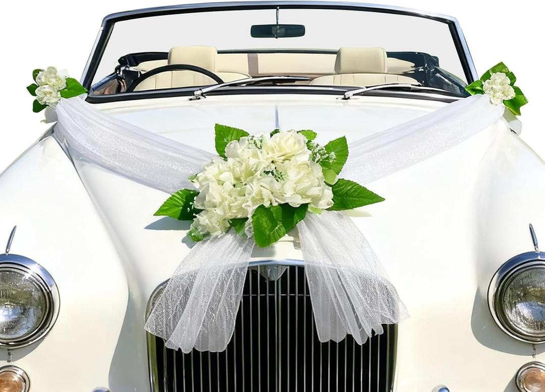 Car Wedding Decorations Kit,Flowers Decals for Wedding Car Decorations,Honeymoon Wedding Decorations for Car,Photo Props for Wedding, White