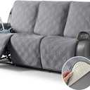 TAOCOCO 100% Waterproof Recliner Sofa Cover, Non Slip Split Couch Covers for Reclining Couches with Elastic Straps, Washable Reclining Sofa Cover Furniture Protector for Kids Pets(3 Seater, Gray) (Grey)