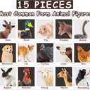 15 Pcs Farm Animal Toy for Toddler Kid, Plastic Toy Farm Animal Figure Set Playset Including Cow Horse Goat Sheep Pig Donkey Goose Duck Turkey Chicken Dog Cat Rabbit for Kid Age 3-5 5-7
