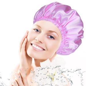 Shower Caps for Women, 3 PCS Elastic and Reusable Bath Caps, Double Waterproof Layers Shower Cap, Bathing Shower Caps, Environmental Protection Hair Bath Hat - Solid Color - Assorted