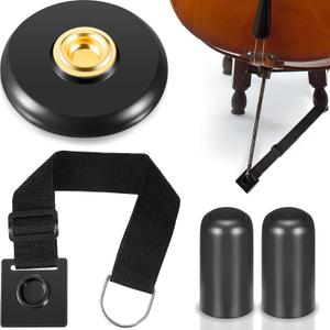Nuanchu 4-piece Cello Endpin Anchor Set - Non-slip Mat, Strap Stopper, Rubber Floor Protectors for Enhanced Stability During Practice and Performances(Black,Plastic,)