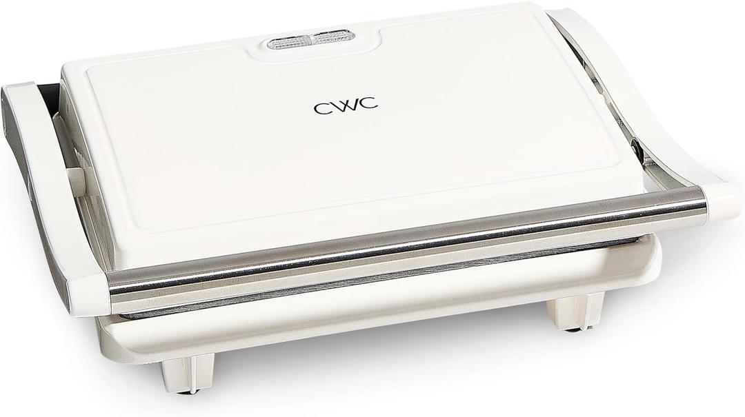 COOK WITH COLOR Panini Maker: 2-Slice Press Grill, 760W Power, Non-Stick Plates, Cool Touch Handle, Compact Design, Fast Cooking - Ideal for Delicious Paninis, Cream