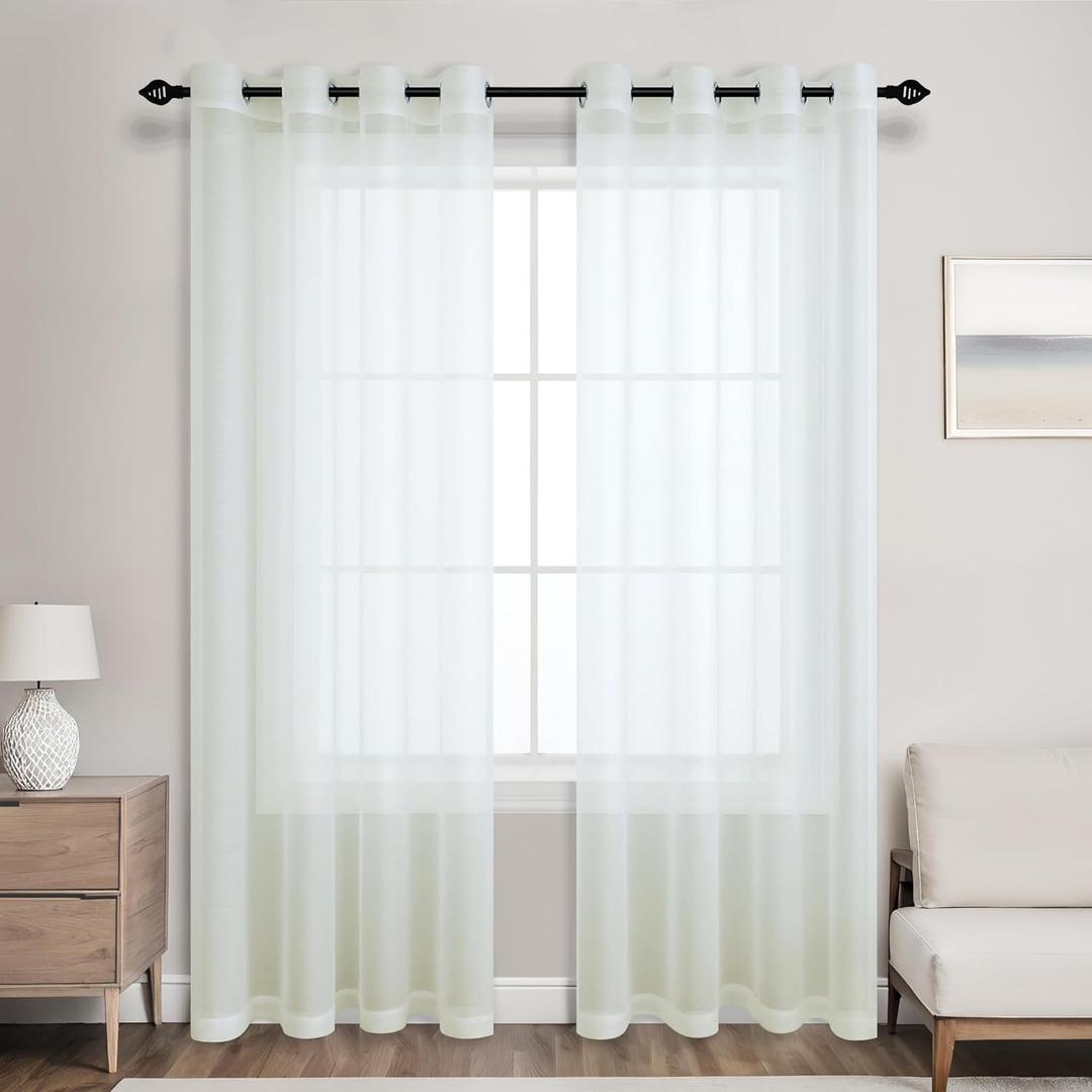 Mrs.Naturall Ivory Sheer Curtains 96 Inches Long for Living Room Set of 2 Panels Grommet Off White Cream Farmhouse Curtains for Bedroom 52x96 Inch Length