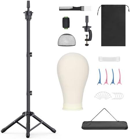 Retbtnm Wig Stand with Head 50 Inches, Wig Head Stand with 22 Inches Mannequin Head, Height Adjustable Metal Tripod Wig Stand, Manikin Head Set for Wigs Display Making Hair Weave and Styling