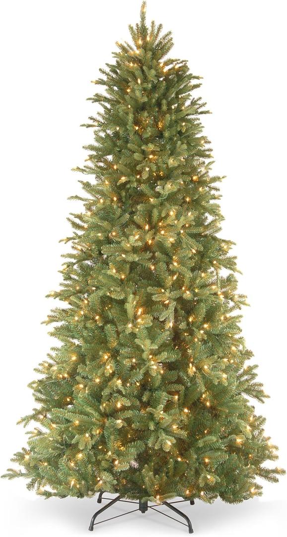 National Tree Company 6.5 ft Pre-Lit Tiffany Fir Slim Artificial Christmas Tree, 500 Clear Lights, 1,462 Tips, Includes Stand, Green