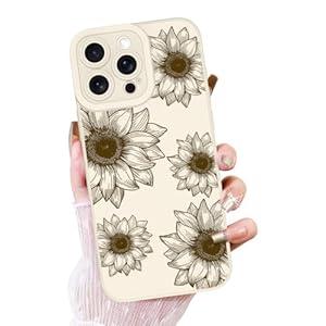 OOK Floral Case for iPhone 16 Pro Case, Cute Sunflower Floral Blooms Design Soft TPU Shockproof Protective for Women Girls Slim Phone Cover - White Flower