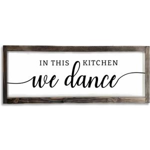 Dazingart In This Kitchen We Dance Sign, Rustic Farmhouse Wood Wall Hanging Kitchen Plaque Decorations, Kitchen Sign Decor for Dinning Room (Dance)