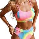 CUPSHE Women's Bikini Set Two Piece Swimsuits High Waisted Scoop Neck Spaghetti Adjustable Straps Textured (M)