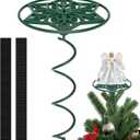 Christmas Tree Topper Holder, Universal Twist On Tree Topper Stabilizer, Christmas Tree Topper Support Stand with Metal Green Support Rod for Stabilizing Tree top Ornaments (Green-flat Base)