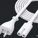 AGVEE 12ft TV Power Cord, 90 Degree Angled LShaped UL Listed 2Prong AC Power Cable IEC C7 C8 Compatible with Samsung LG Sony Insignia Apple TV LCD LED, Vizio Roku JBL Partybox, White