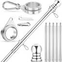 Flag Pole for House, REERON 6 FT Stainless Steel Spinning Flagpole Kit, 1" Rustproof Porch Flagpole with 360 Tangle Free Metal Flagpole Ring for Residential Outdoor Sport for 3x5 Flag, Without Holder