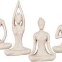 OwMell Lot of 4 Meditation Yoga Pose Statue Figurine Ceramic Yoga Figure Set Decor - Stone