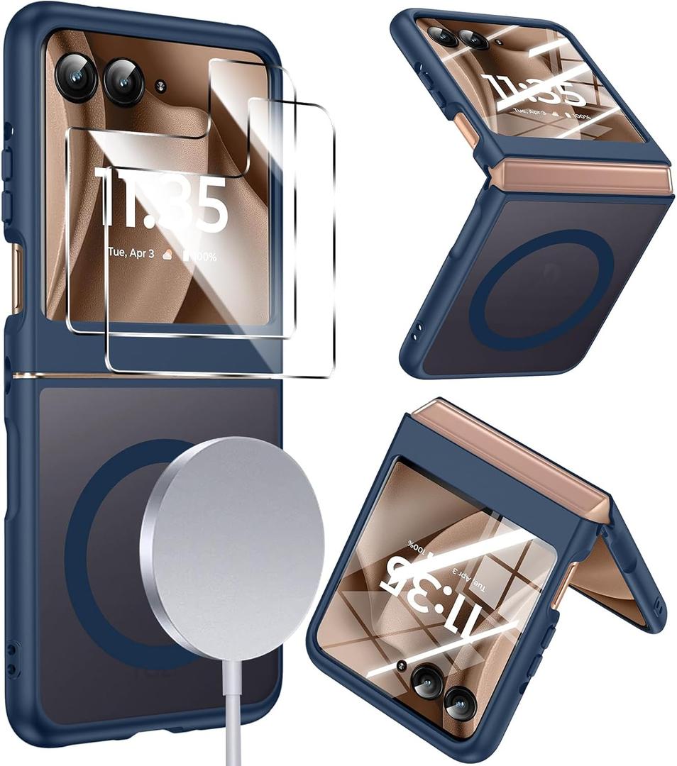 LeYi for Motorola-Razr-2025-Plus-Case: Razor Plus 2025 Phone Case [Compatible with MagSafe] with 2Pcs Screen Protector, Magnetic Integrated Structure Shockproof Funda para Moto Razr + 2024, Royal Blue