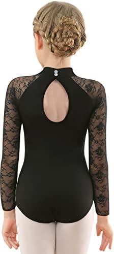 MOLLDAN Girls Dance Leotard Lace Neck Dance Wear Top,Back Bow/Water Drop-Shaped 11-12Y, XXL