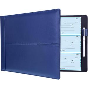 Antner 7 Ring Business Checkbook Binder for Business Checks, 600 Checks Capacity, PU Leather Check Book Binder Cover with Zipper Pouch, Executive Organizer Portfolio Holder for 9x13 Sheets, Navy Blue