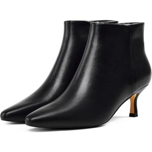 GENSHUO Kitten Heel Ankle Boots for Women Closed Little Square Toe Booties 2 Inch Heels Elegant Side Zipper Low Boots Fashion Party Fall Shoes Black Size 8