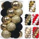 2.36In Velvet Christmas Ball Ornaments, 25PCS Black/Gold Flocked Christmas Tree Hanging Decorations, for Home Holiday Wedding Indoor Xmas Party Decor.