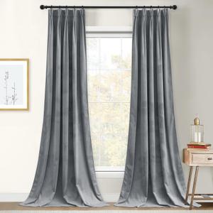 StangH Light Grey Pinch Pleat Curtains 84 inches Long, Luxury Velvet Home Decor Drapes for Sliding Door, Thermal Insulated Light Blocking Curtains for Living Room, W30 x L84, 2 Panels