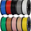 Kingroon PLA 3D Printer Filament, 10 Rolls, Dimensional Accuracy +/- 0.03 mm, 10kg Spool(22lbs), 1.75 mm，Black White Grey Red Green Yellow Skin Sky Blue Pink Brown