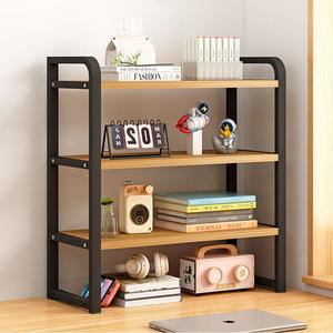 Office Desk Shelf Organizer, Wood Desktop Bookshelf Supplies Storage Rack, Shelf for Top of Desk and Dresser and Cubicle Decor Aesthetic Bookshelf (Black Wood-three Tier, 11.81 Lx7.87 Wx22.05 H)
