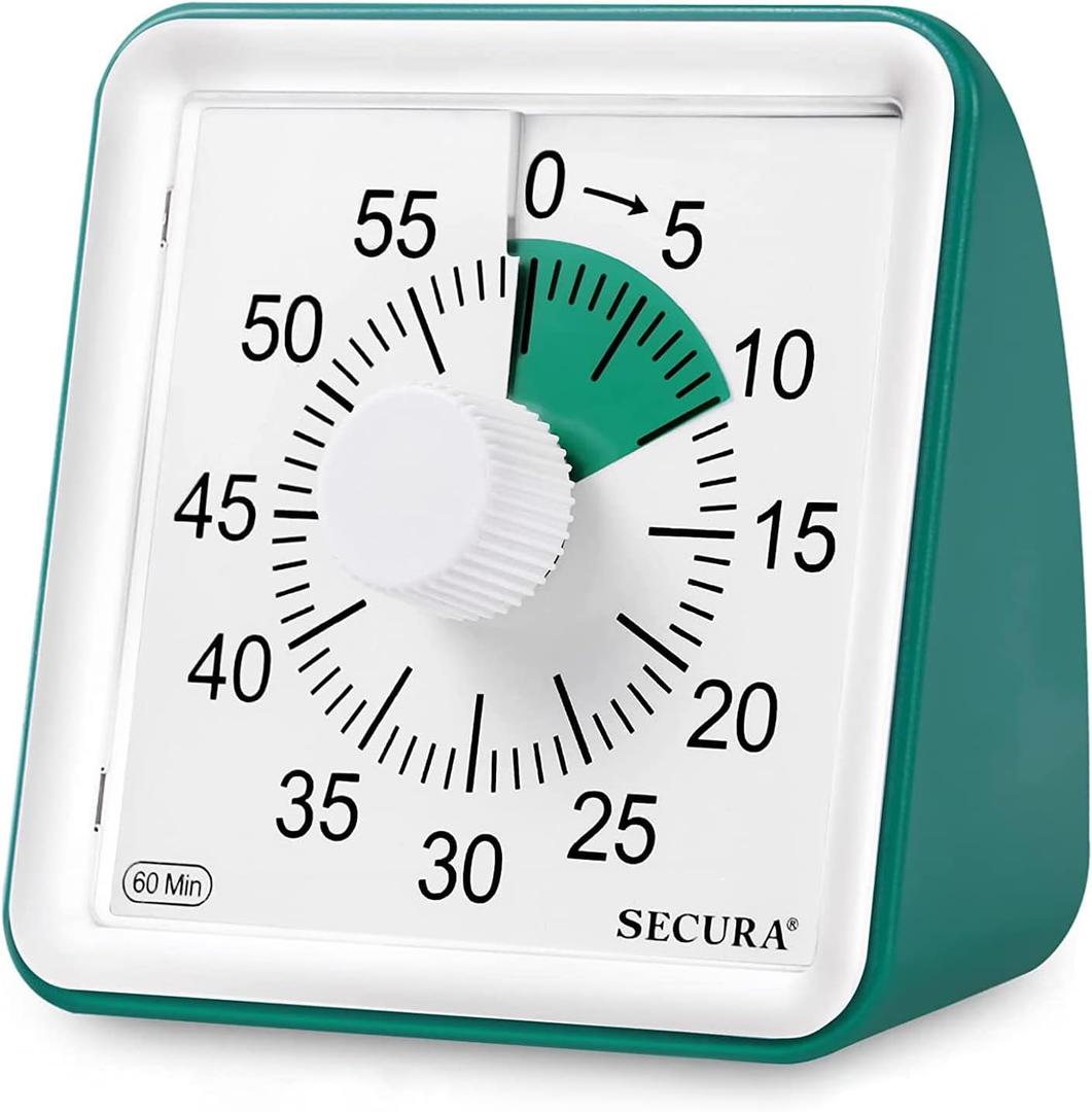 Secura 60-Minute Visual Timer, Classroom Timer, Countdown Timer for Kids and Adults, Time Management Tool for Teaching (Dark Green & Dark Green)