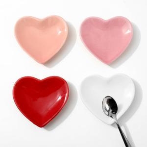 AnyDesign 4Pcs Valentine's Day Mini Ceramic Spoon Rests 3 Inch Pink White Red Heart Small Coffee Spoon Holder for Coffee Stirrers Teaspoon Bar Accessories