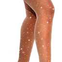 VEBZIN Sexy Sparkly Fishnets Stockings Jeweled High Waist Fishnet Tights for Women Rhinestone Party Pantyhose (Nude)  One Size 