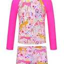 Girls Swimsuit Size 3t-4t Pink Cheetah Long Sleeve Rash Guard Sets Bathing Suits with Shorts Swimwear